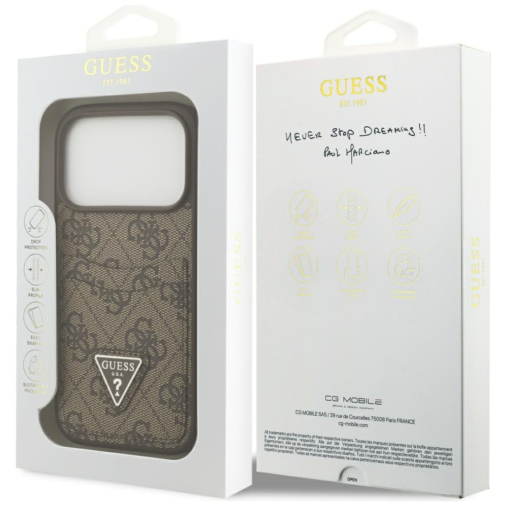 Etui na Apple iPhone 17 Pro, Guess, 4G Double Card Triangle, Brązowy