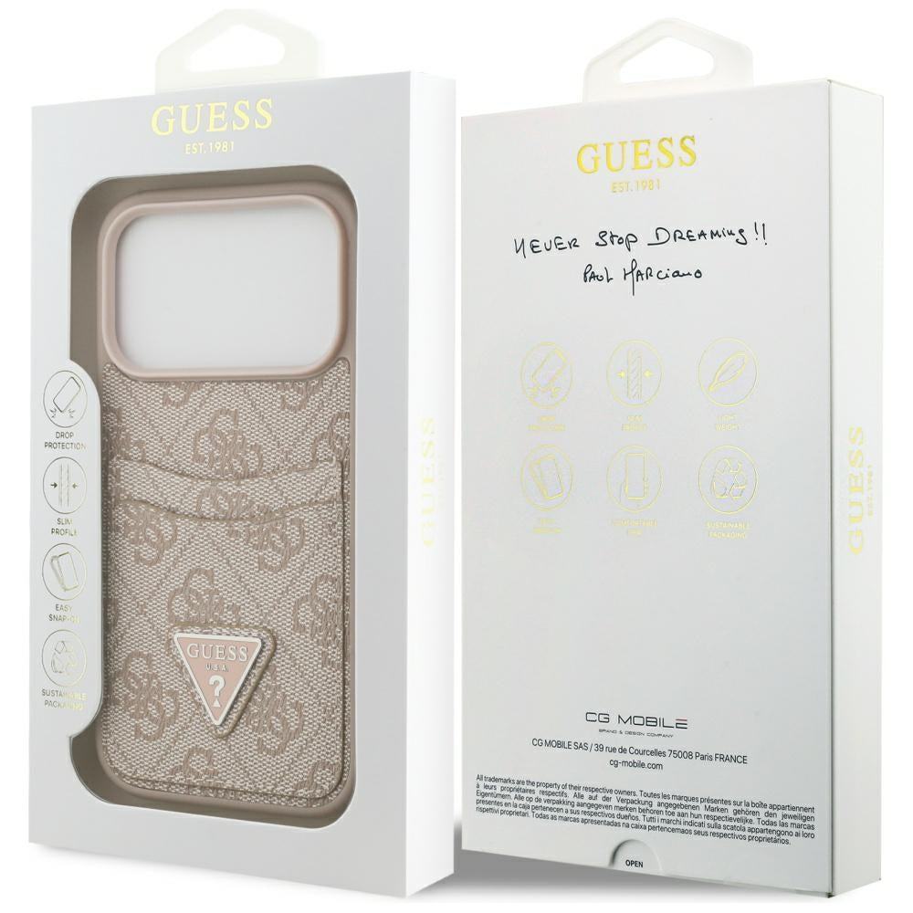 Etui na Apple iPhone 17 Pro, Guess, 4G Double Card Triangle, Różowy