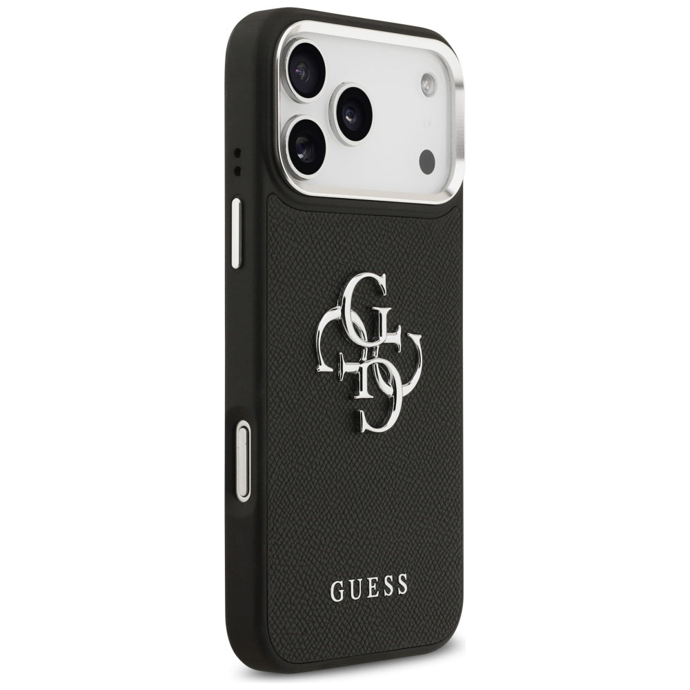 Etui na Apple iPhone 17 Pro, Guess, 4G Grained Big and Classic Logo, Czarne Srebrne