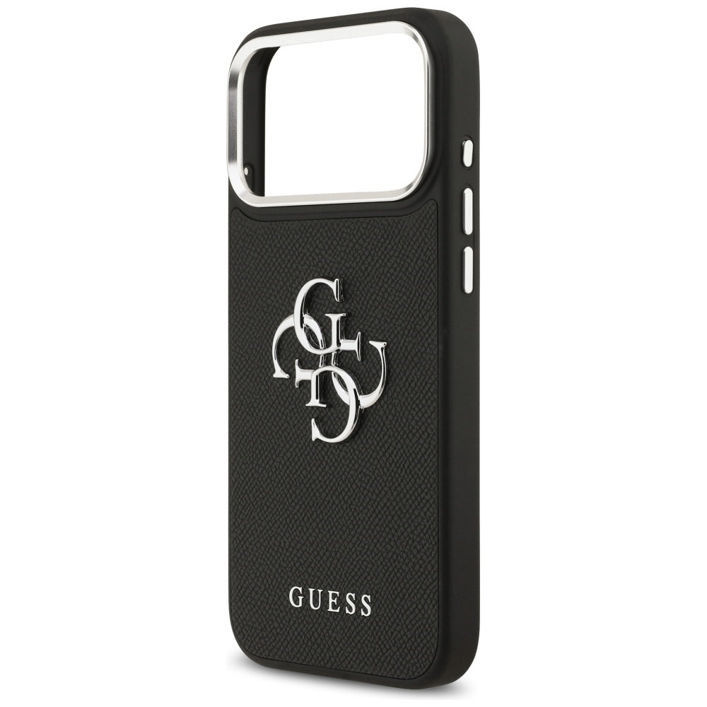 Etui na Apple iPhone 17 Pro, Guess, 4G Grained Big and Classic Logo, Czarne Srebrne