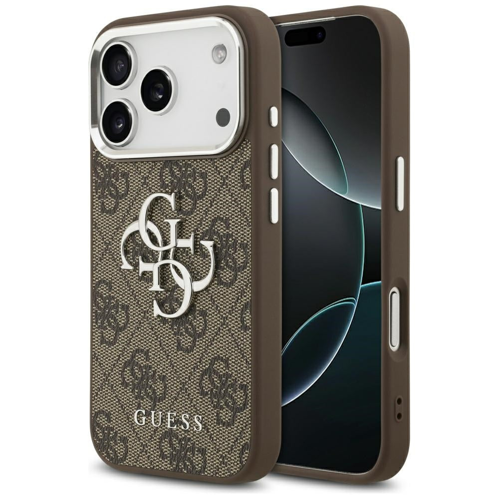 Etui na Apple iPhone 17 Pro, Guess, Big 4G Logo Classic, Brązowo-Srebrne