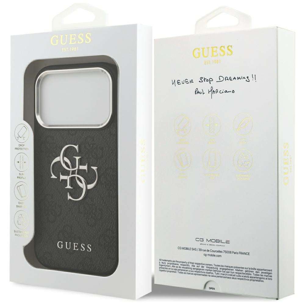 Etui na Apple iPhone 17 Pro, Guess, Big 4G Logo Classic, Czarne Srebrne