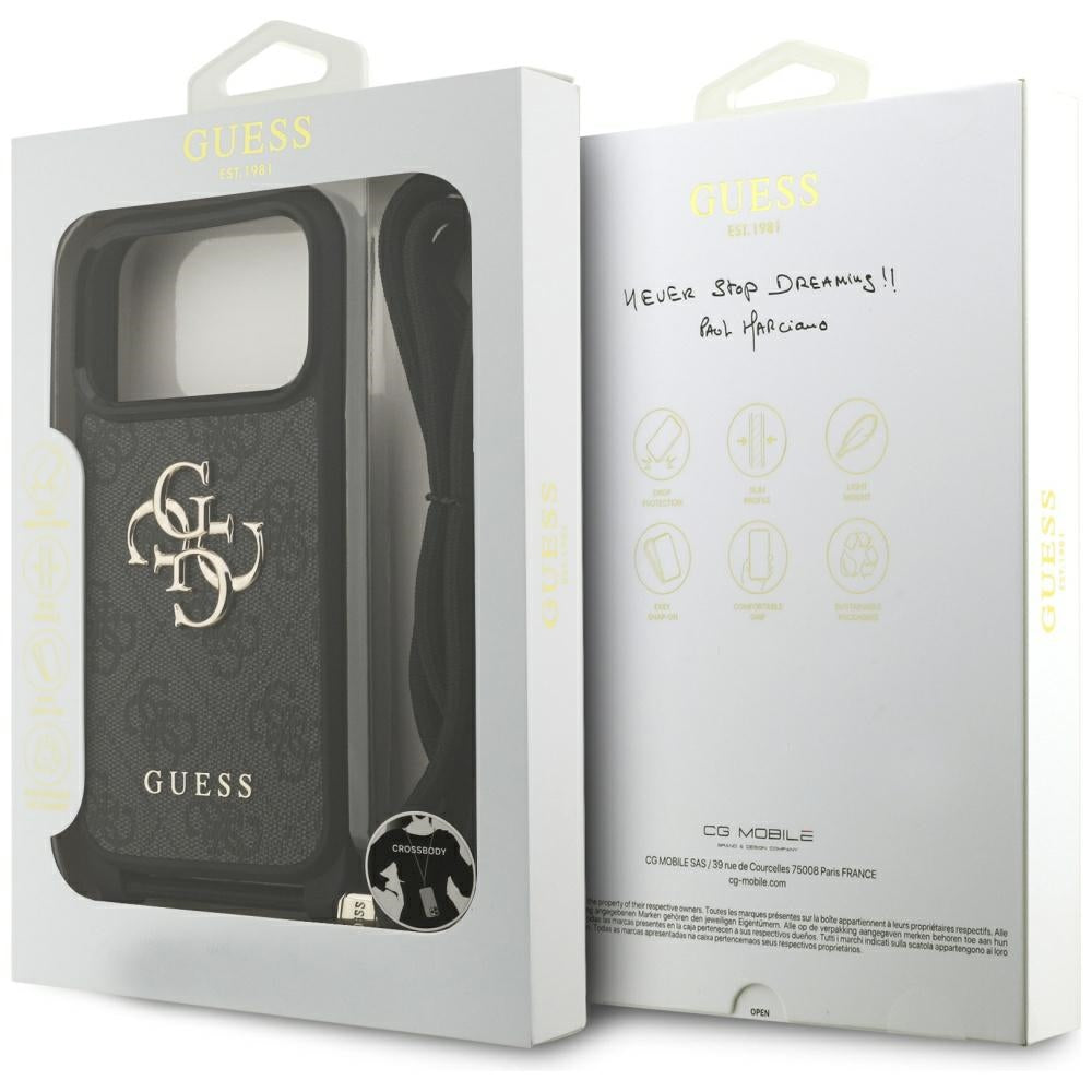 Etui na Apple iPhone 17 Pro, Guess, Crossbody Cord 4G Big Log, Czarne