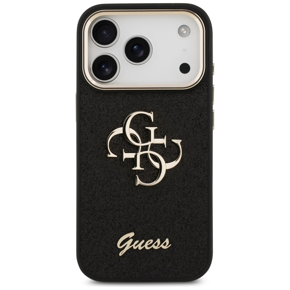 Etui na Apple iPhone 17 Pro, Guess, Fixed Glitter Big 4G Metal Frame, Czarne