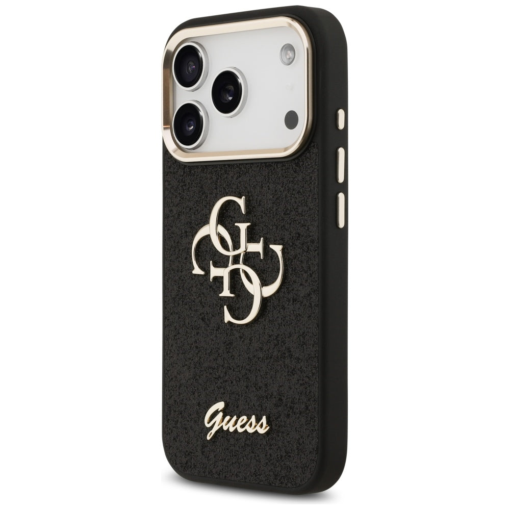 Etui na Apple iPhone 17 Pro, Guess, Fixed Glitter Big 4G Metal Frame, Czarne