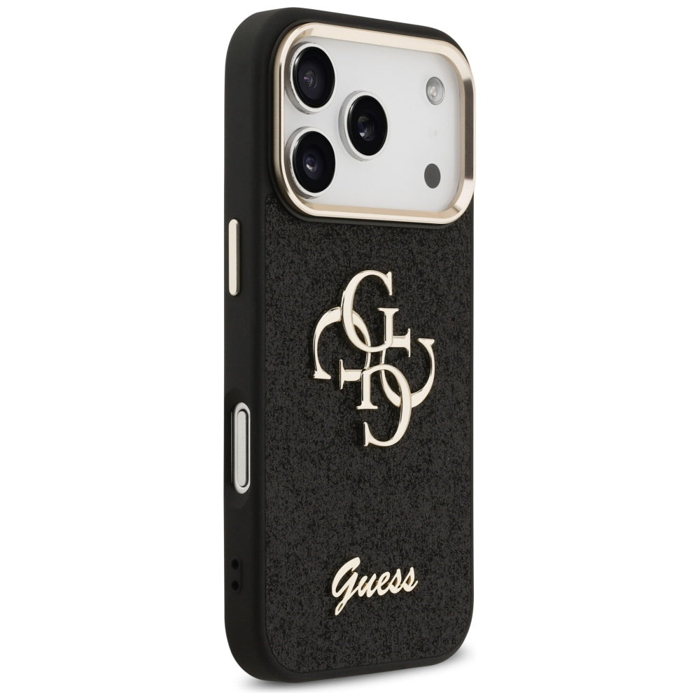 Etui na Apple iPhone 17 Pro, Guess, Fixed Glitter Big 4G Metal Frame, Czarne