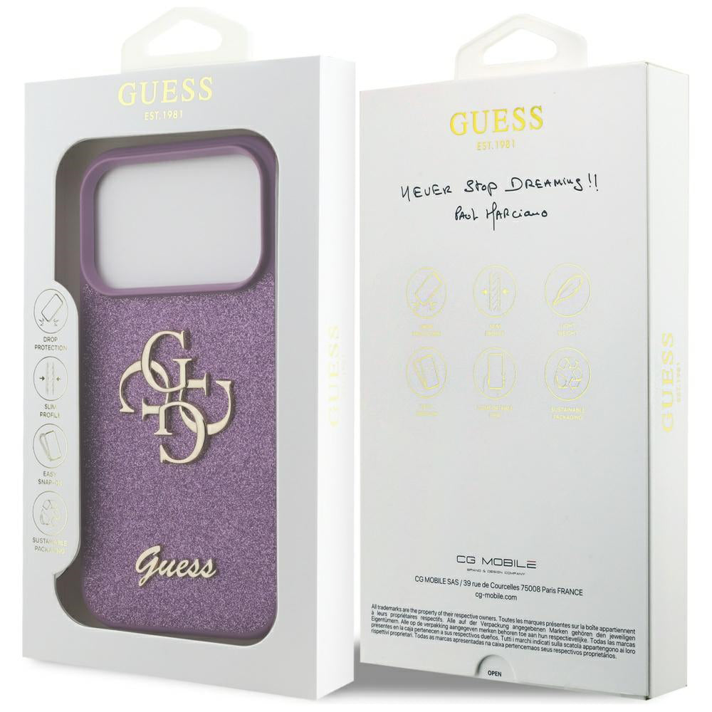 Etui na Apple iPhone 17 Pro, Guess, Fixed Glitter Big 4G, Fioletowy