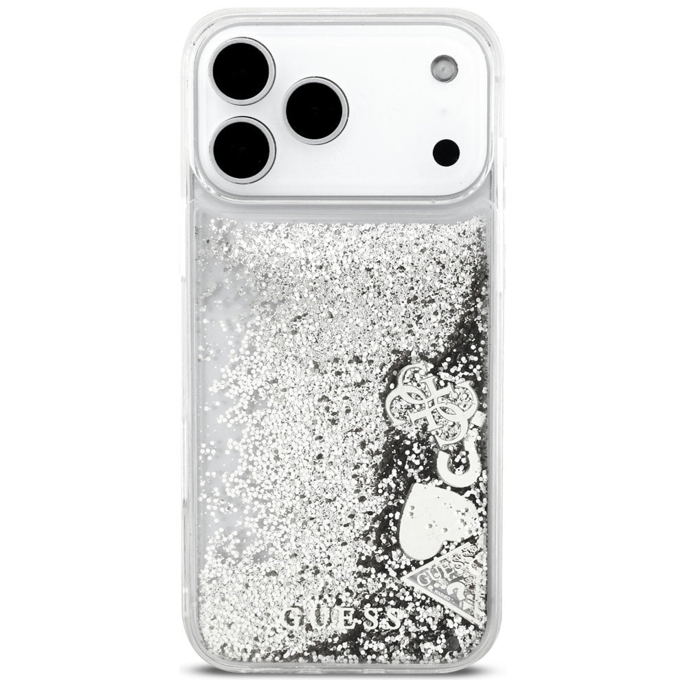 Etui na Apple iPhone 17 Pro, Guess, Liquid Glitter Charms, Srebrne