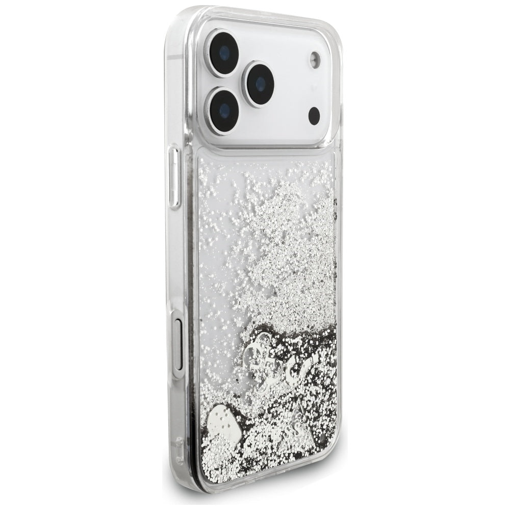 Etui na Apple iPhone 17 Pro, Guess, Liquid Glitter Charms, Srebrne
