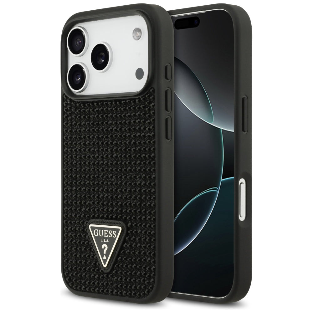 Etui na Apple iPhone 17 Pro, Guess, Rhinestone Triangle Logo, Czarne