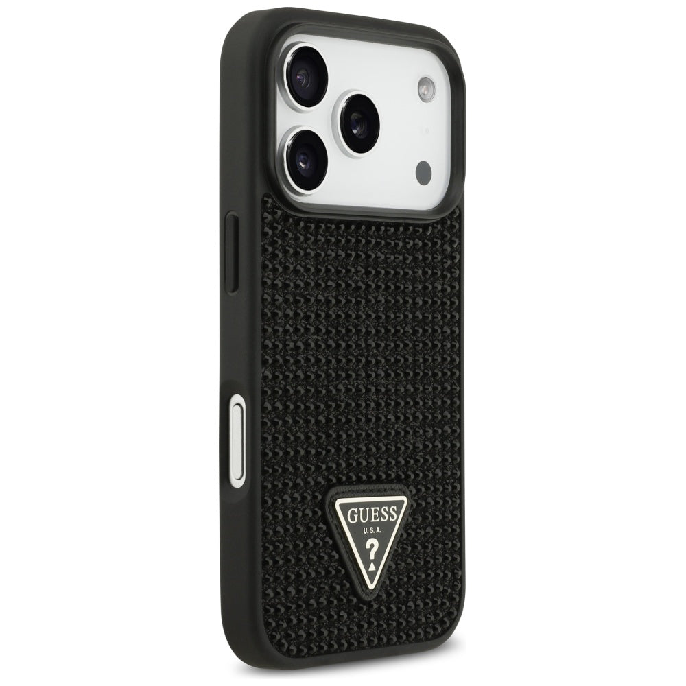 Etui na Apple iPhone 17 Pro, Guess, Rhinestone Triangle Logo, Czarne