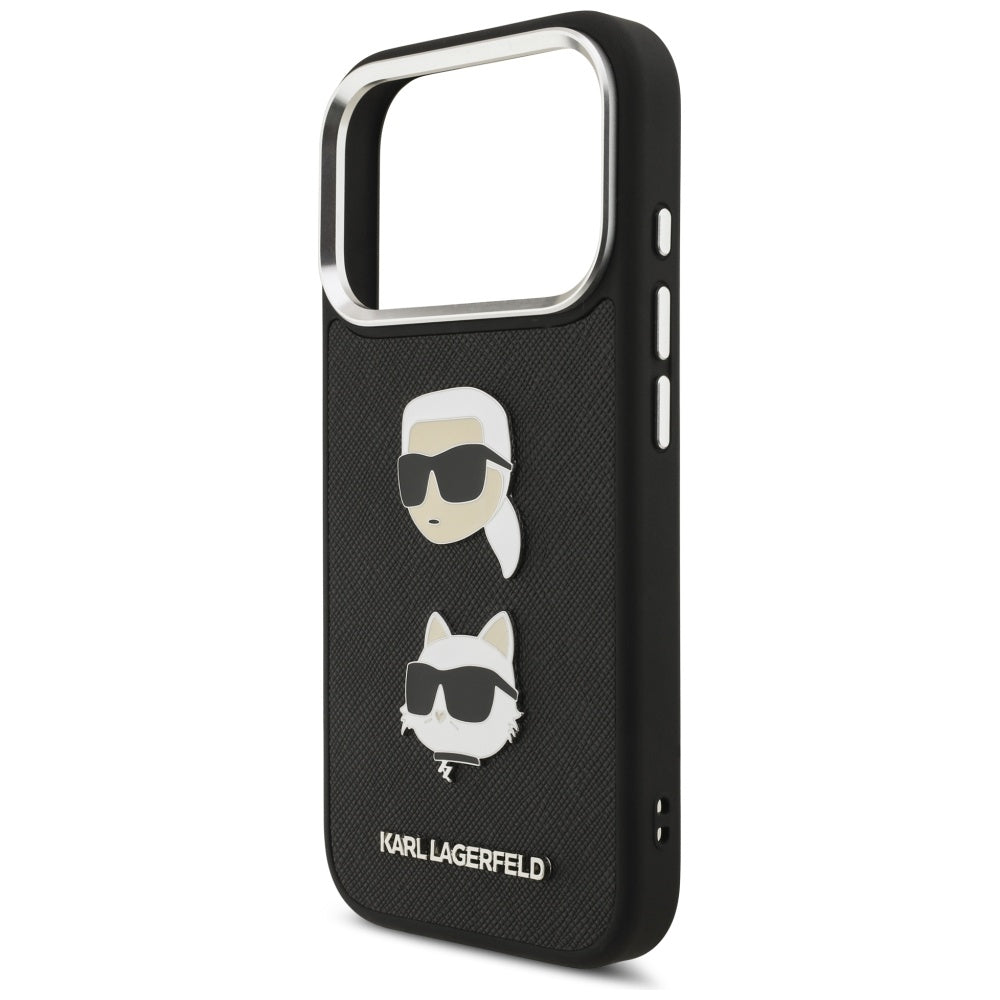 Etui na Apple iPhone 17 Pro, Karl Lagerfeld, Grained Karl & Choupette's Heads Pins and Logo, Czarne
