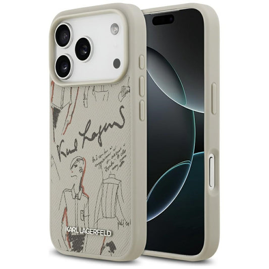 Etui na Apple iPhone 17 Pro, Karl Lagerfeld, Grained Pattern Logo, Szary