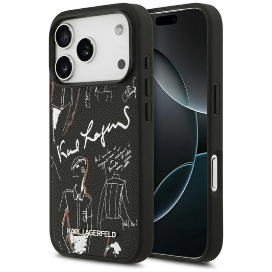 Etui na Apple iPhone 17 Pro, Karl Lagerfeld, Grained Pattern Logo, Czarne