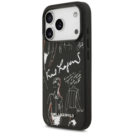 Etui na Apple iPhone 17 Pro, Karl Lagerfeld, Grained Pattern Logo, Czarne