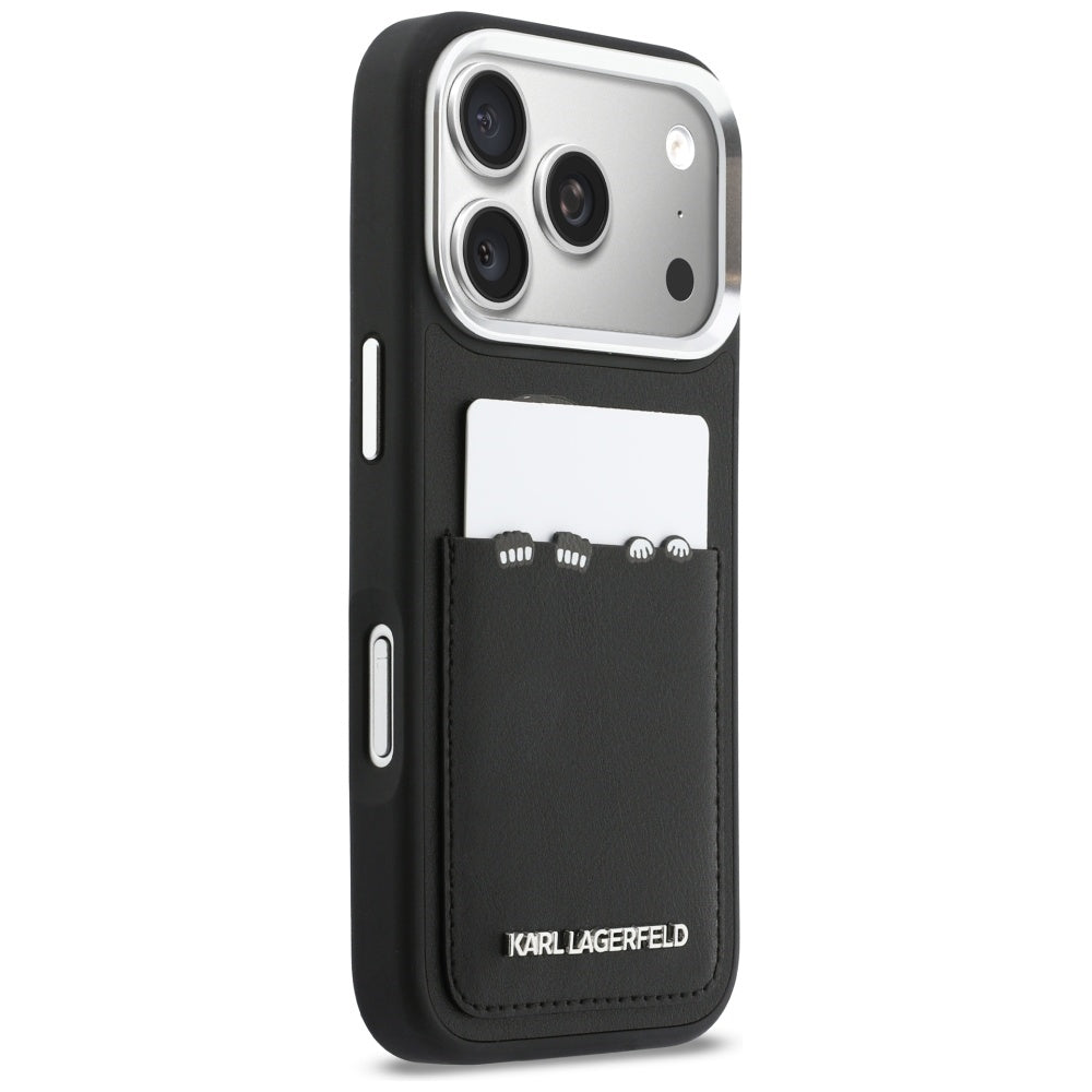 Etui na Apple iPhone 17 Pro, Karl Lagerfeld, Karl & Choupette Print with Pocket, Czarne