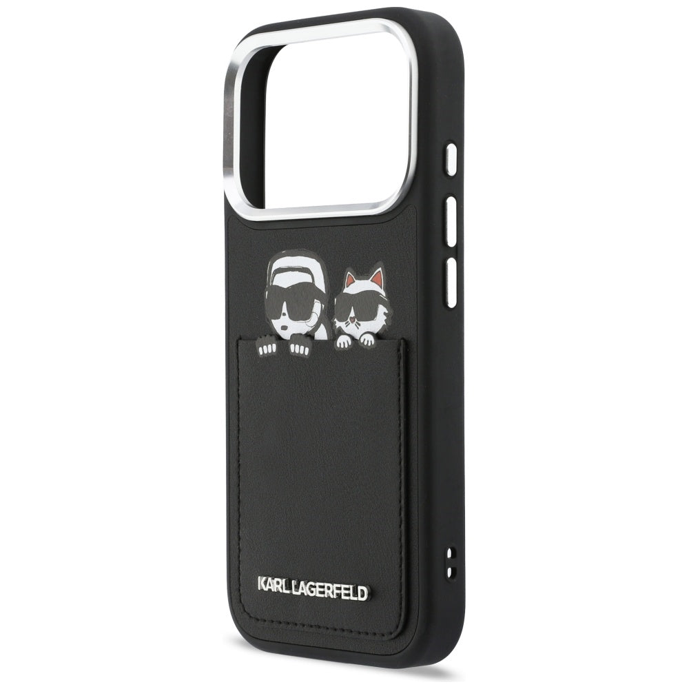 Etui na Apple iPhone 17 Pro, Karl Lagerfeld, Karl & Choupette Print with Pocket, Czarne