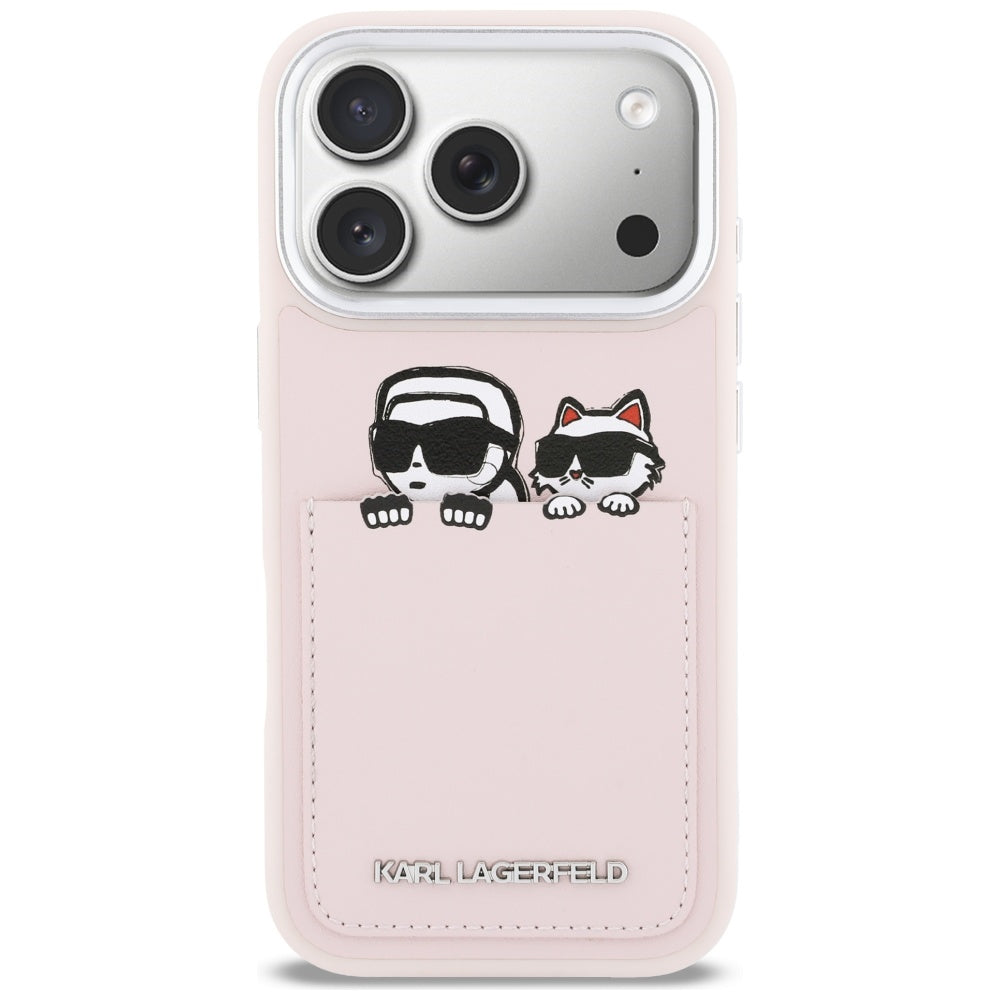 Etui na Apple iPhone 17 Pro, Karl Lagerfeld, Karl & Choupette Print with Pocket, Różowy