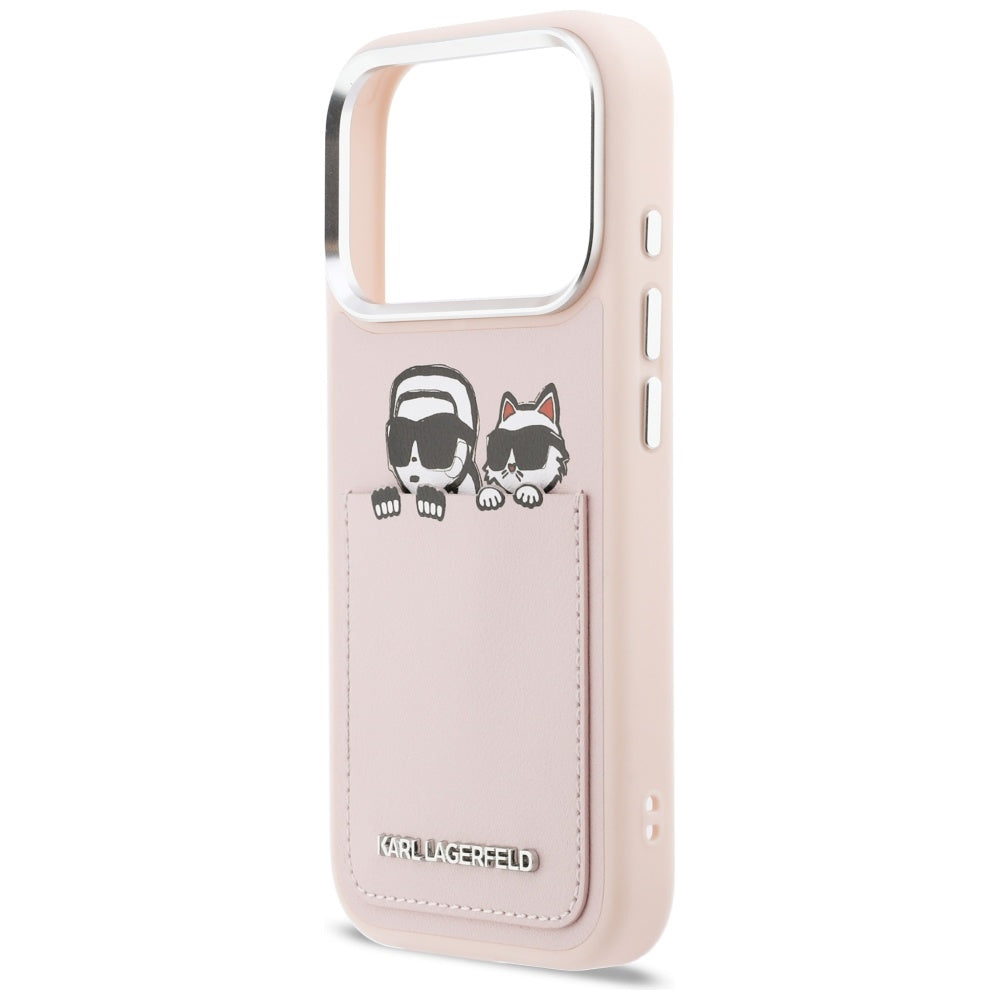 Etui na Apple iPhone 17 Pro, Karl Lagerfeld, Karl & Choupette Print with Pocket, Różowy