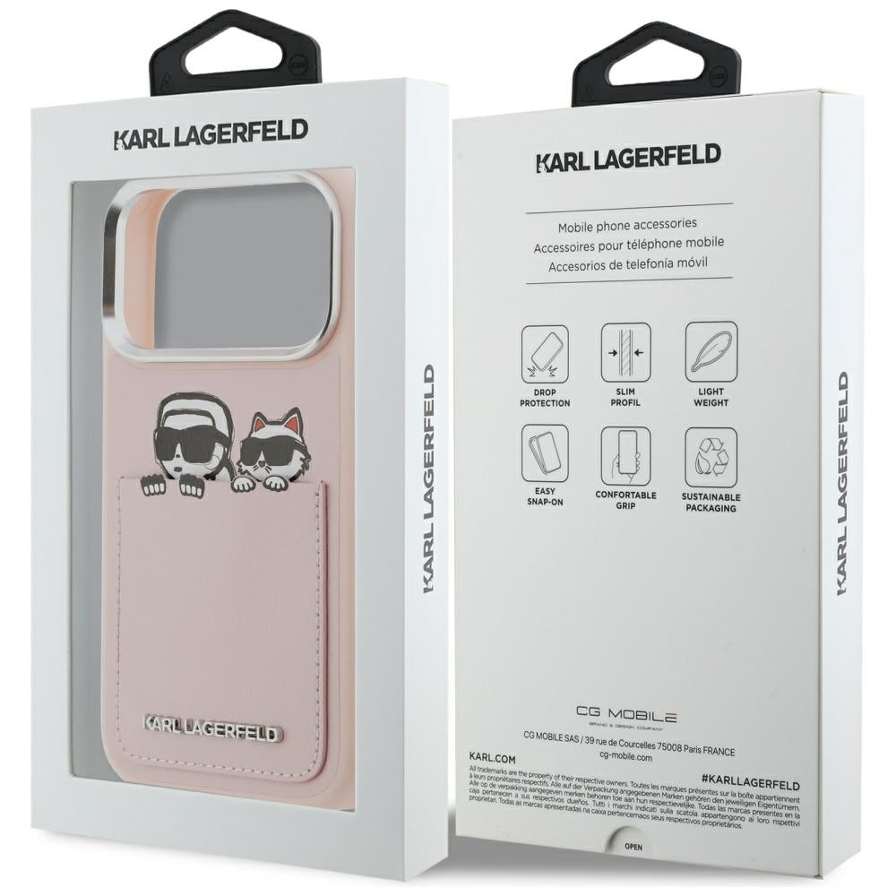 Etui na Apple iPhone 17 Pro, Karl Lagerfeld, Karl & Choupette Print with Pocket, Różowy