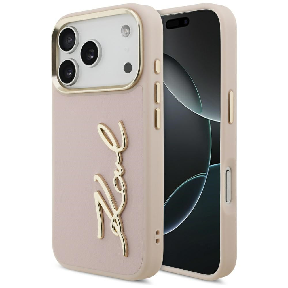 Etui na Apple iPhone 17 Pro, Karl Lagerfeld, Script Logo, Różowy