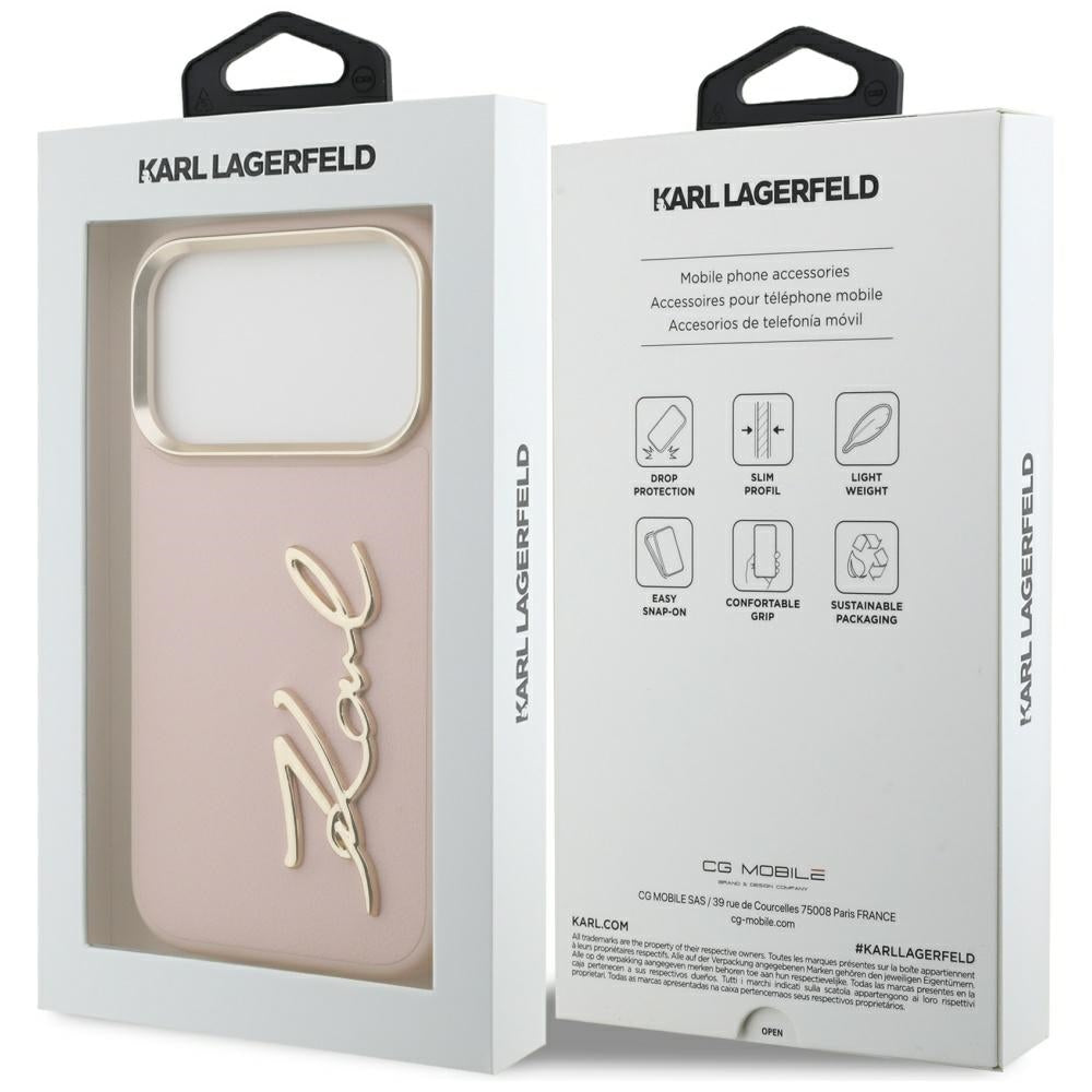 Etui na Apple iPhone 17 Pro, Karl Lagerfeld, Script Logo, Różowy