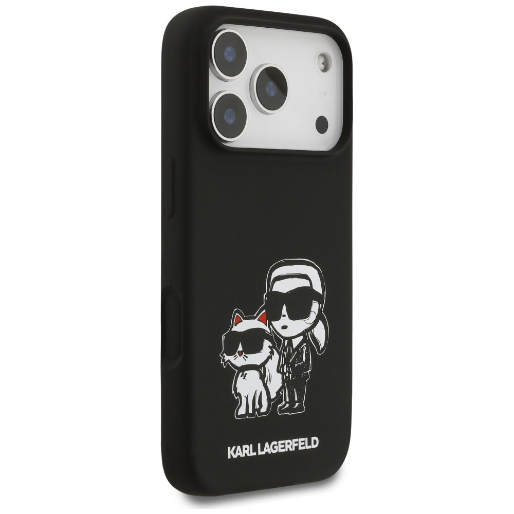 Etui na Apple iPhone 17 Pro, Karl Lagerfeld, Sketch and Logo Karl & Choupette, Czarne
