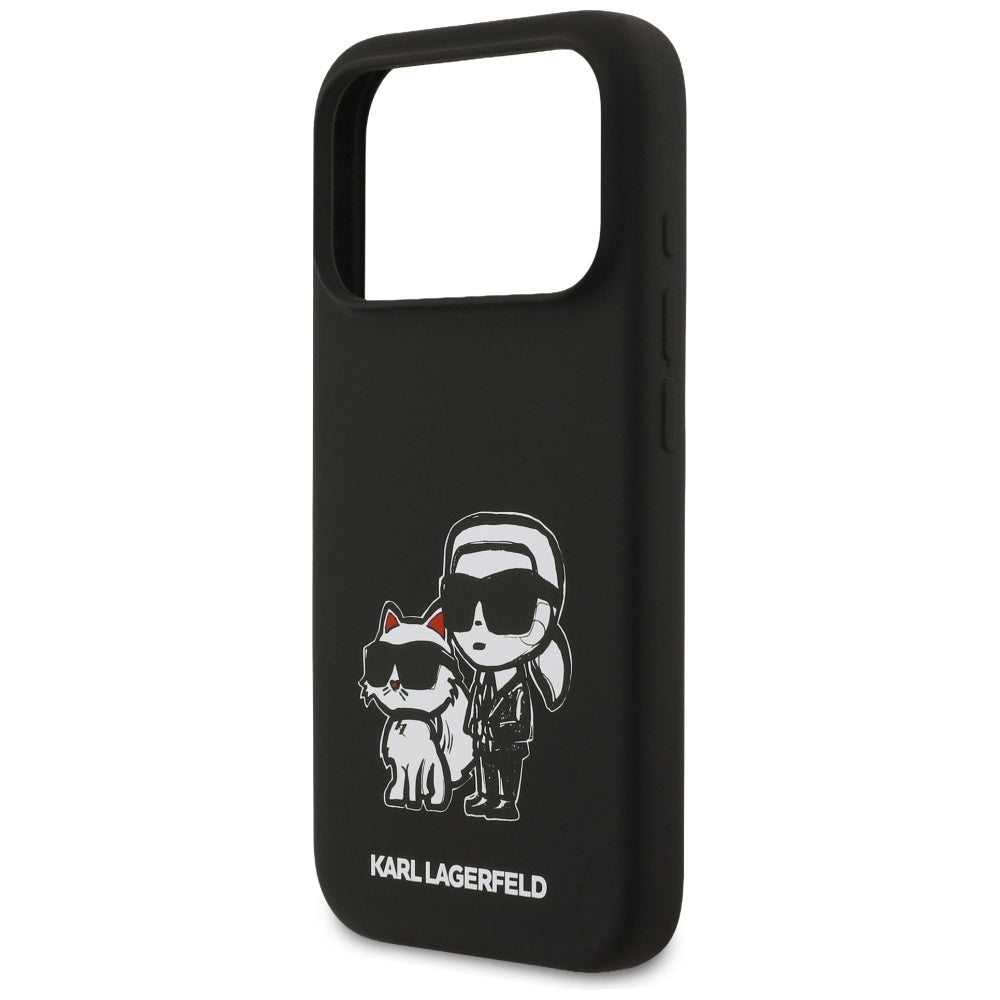 Etui na Apple iPhone 17 Pro, Karl Lagerfeld, Sketch and Logo Karl & Choupette, Czarne