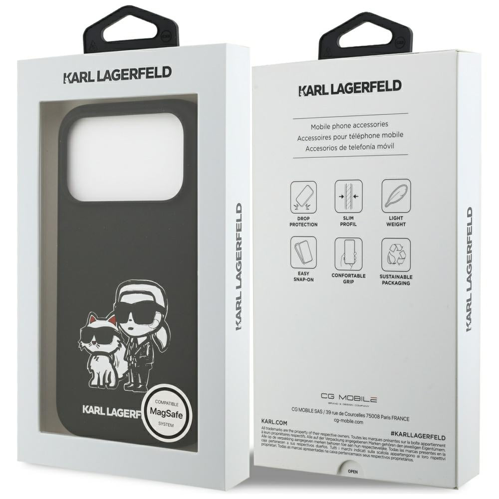 Etui na Apple iPhone 17 Pro, Karl Lagerfeld, Sketch and Logo Karl & Choupette, Czarne