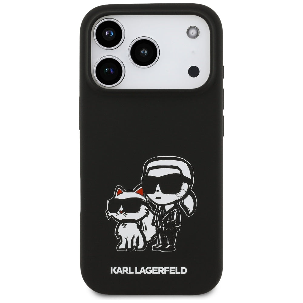 Etui na Apple iPhone 17 Pro, Karl Lagerfeld, Sketch and Logo Karl & Choupette, Czarne