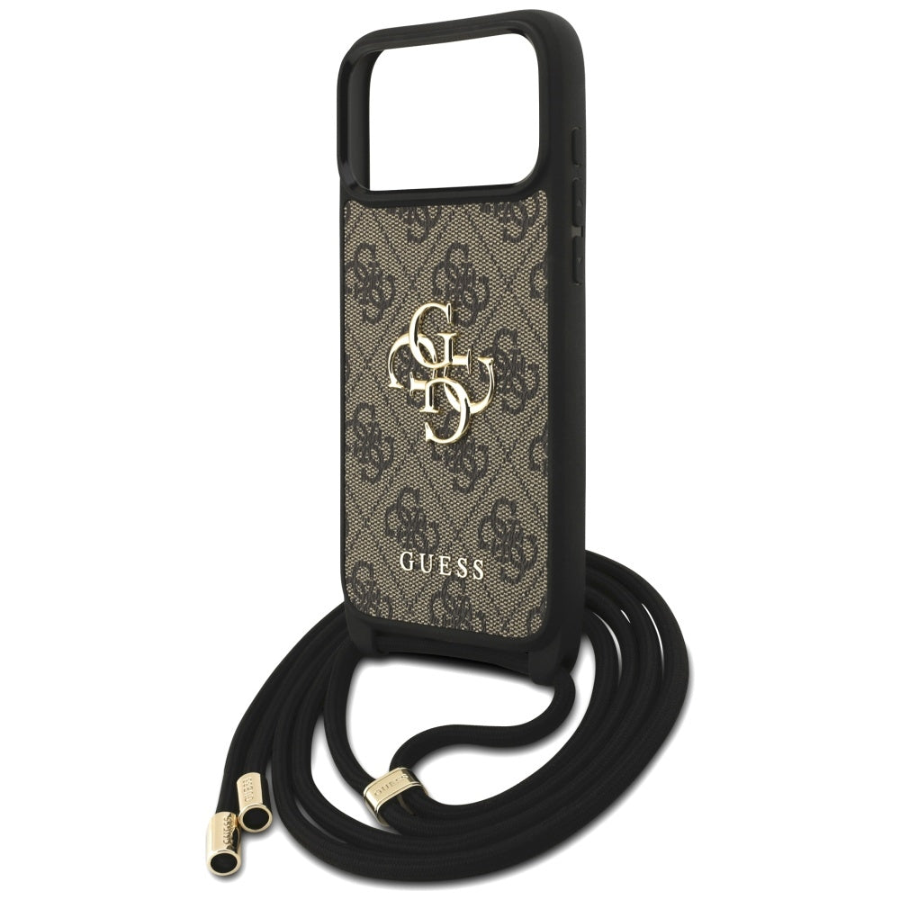 Etui na Apple iPhone 17 Pro Max, Guess, 4G CBDY Big Logo with Cord Strap, Brązowy