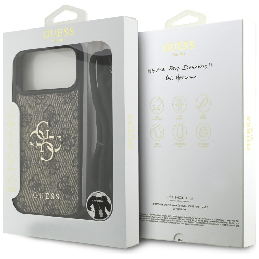 Etui na Apple iPhone 17 Pro Max, Guess, 4G CBDY Big Logo with Cord Strap, Brązowy