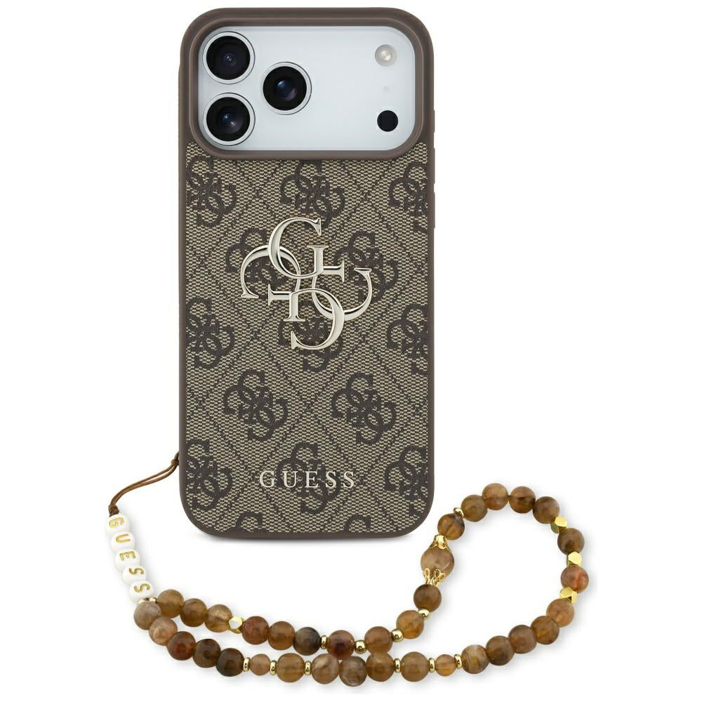 Etui na Apple iPhone 17 Pro Max, Guess, 4G Classic Logo with Pearl Strap, Brązowy