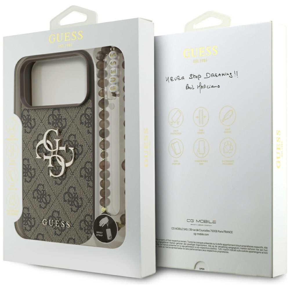 Etui na Apple iPhone 17 Pro Max, Guess, 4G Classic Logo with Pearl Strap, Brązowy