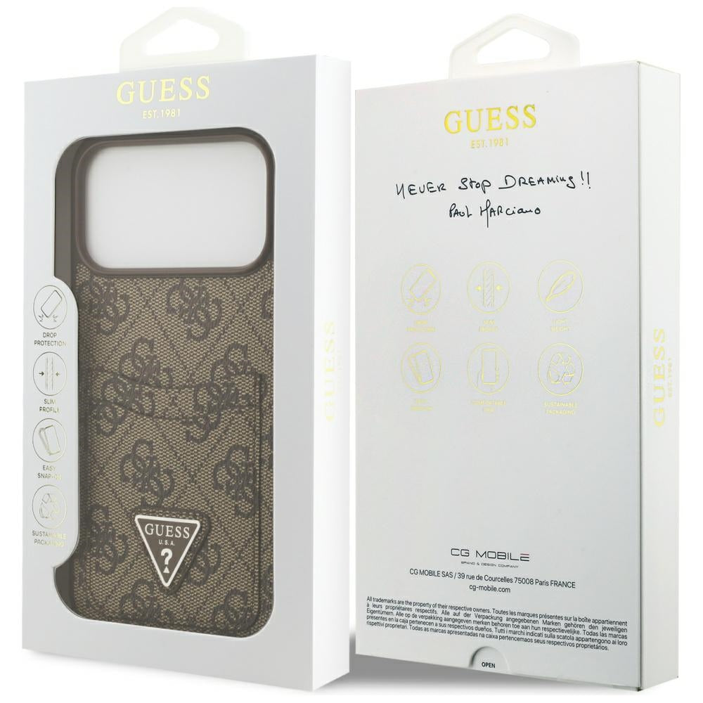 Etui na Apple iPhone 17 Pro Max, Guess, 4G Double Card Triangle, Brązowy