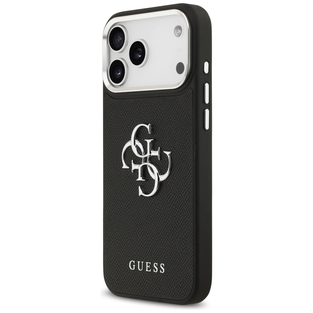 Etui na Apple iPhone 17 Pro Max, Guess, 4G Grained Big and Classic Logo, Czarne Srebrne