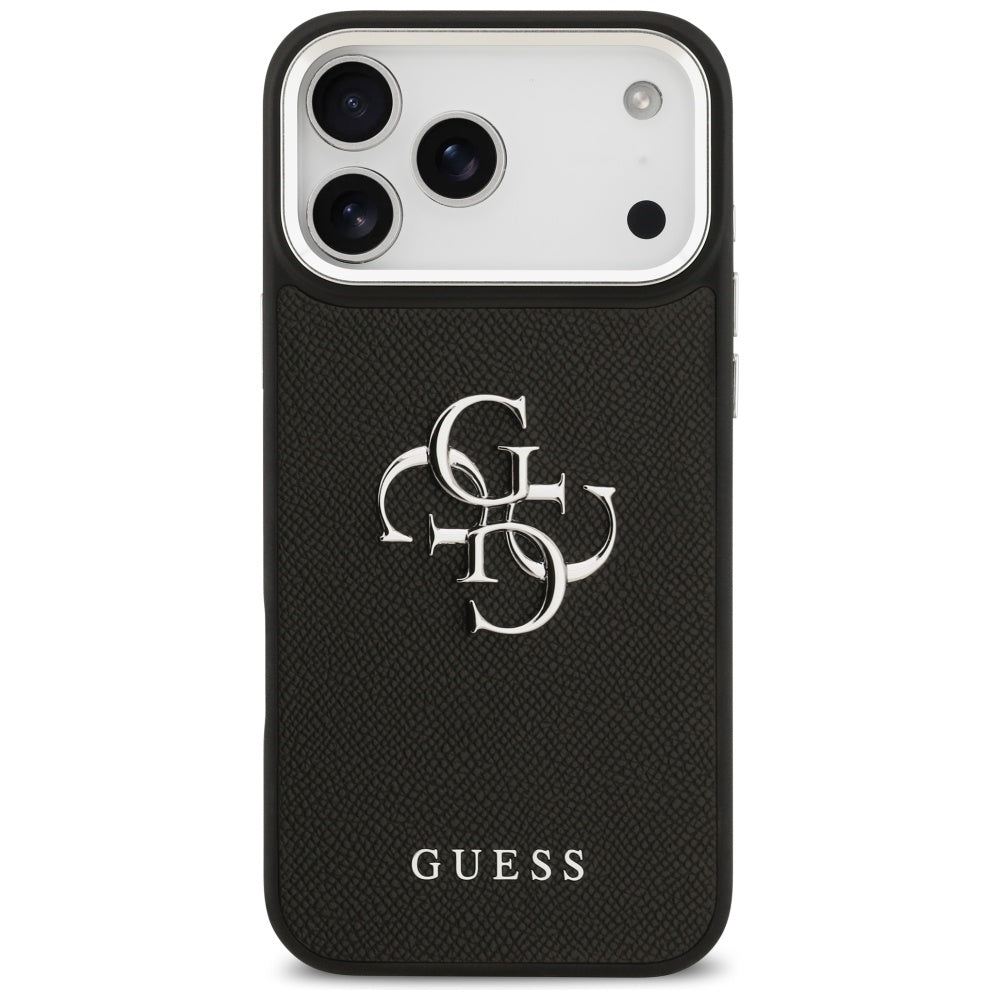 Etui na Apple iPhone 17 Pro Max, Guess, 4G Grained Big and Classic Logo, Czarne Srebrne