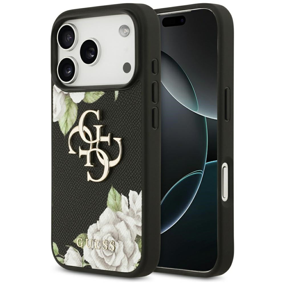 Etui na Apple iPhone 17 Pro Max, Guess, 4G Grained Roses Big Logo, Czarne