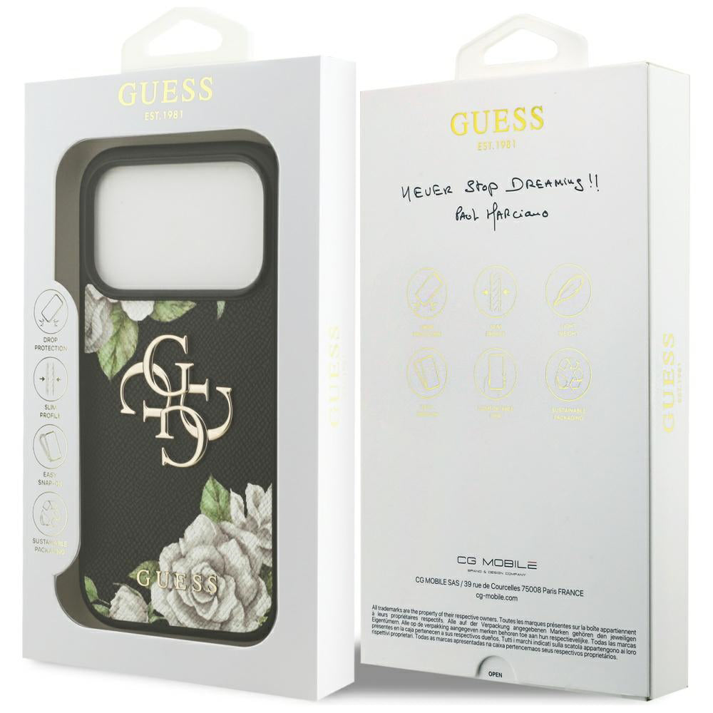 Etui na Apple iPhone 17 Pro Max, Guess, 4G Grained Roses Big Logo, Czarne