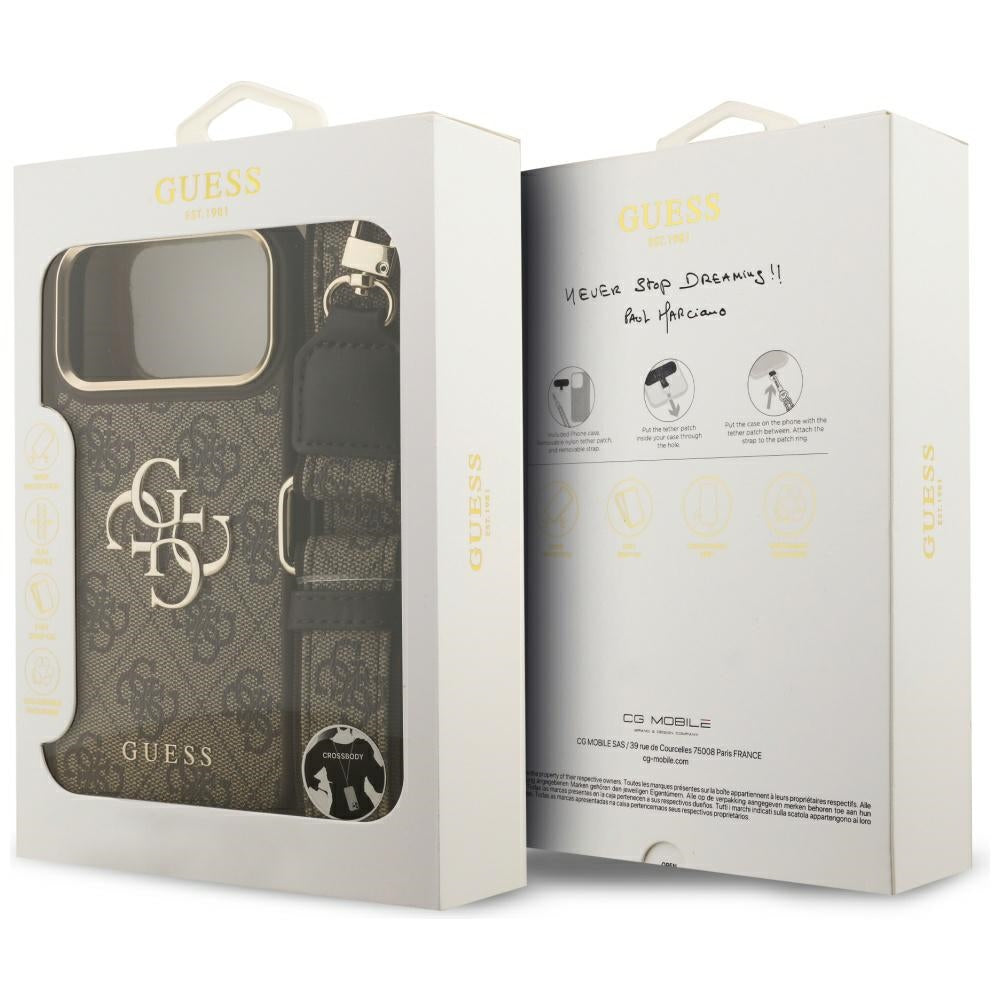 Etui na Apple iPhone 17 Pro Max, Guess, Big 4G Classic Logo with Big Strap, Brązowy