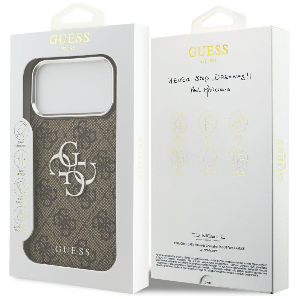 Etui na Apple iPhone 17 Pro Max, Guess, Big 4G Logo Classic, Brązowo-Srebrne