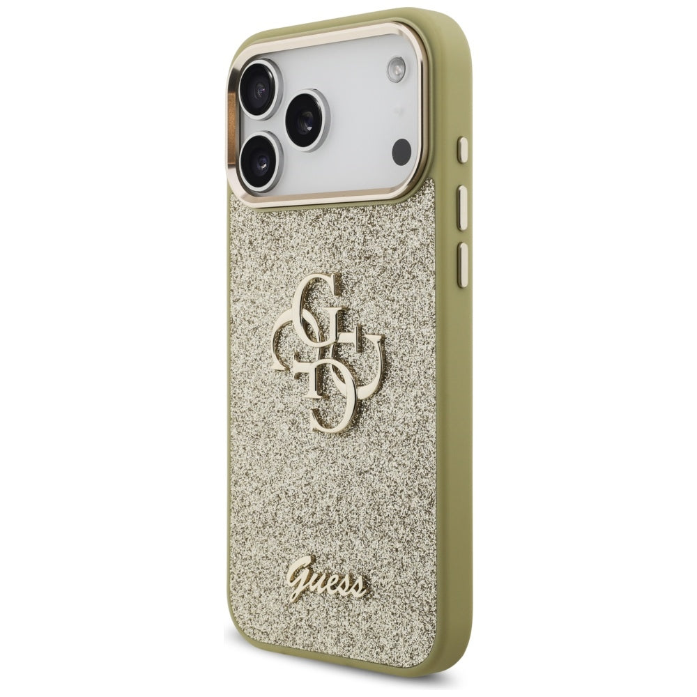 Etui na Apple iPhone 17 Pro Max, Guess, Fixed Glitter Big 4G Metal Frame, Złote