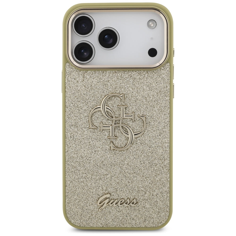 Etui na Apple iPhone 17 Pro Max, Guess, Fixed Glitter Big 4G Metal Frame, Złote
