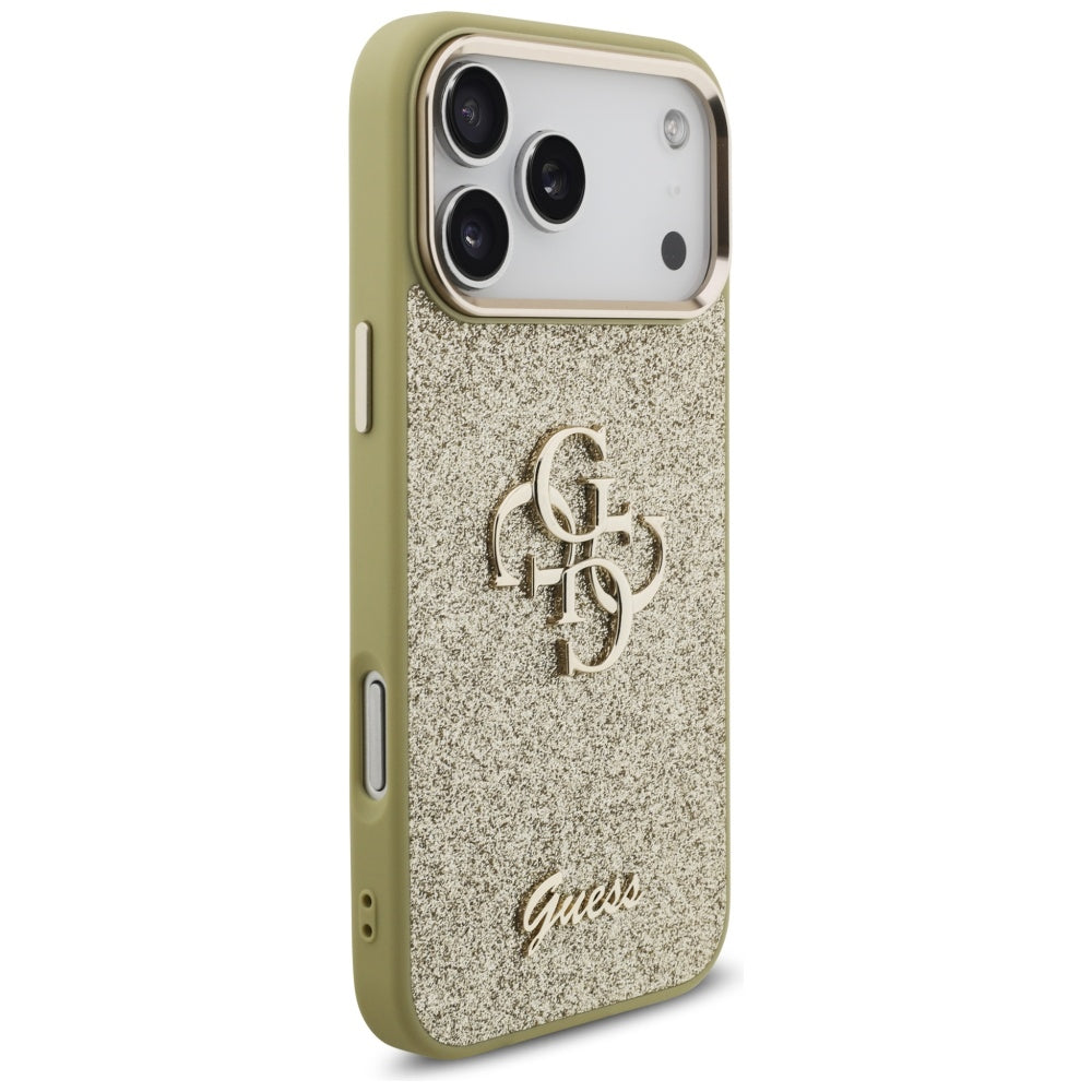 Etui na Apple iPhone 17 Pro Max, Guess, Fixed Glitter Big 4G Metal Frame, Złote