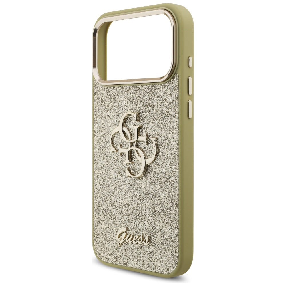 Etui na Apple iPhone 17 Pro Max, Guess, Fixed Glitter Big 4G Metal Frame, Złote