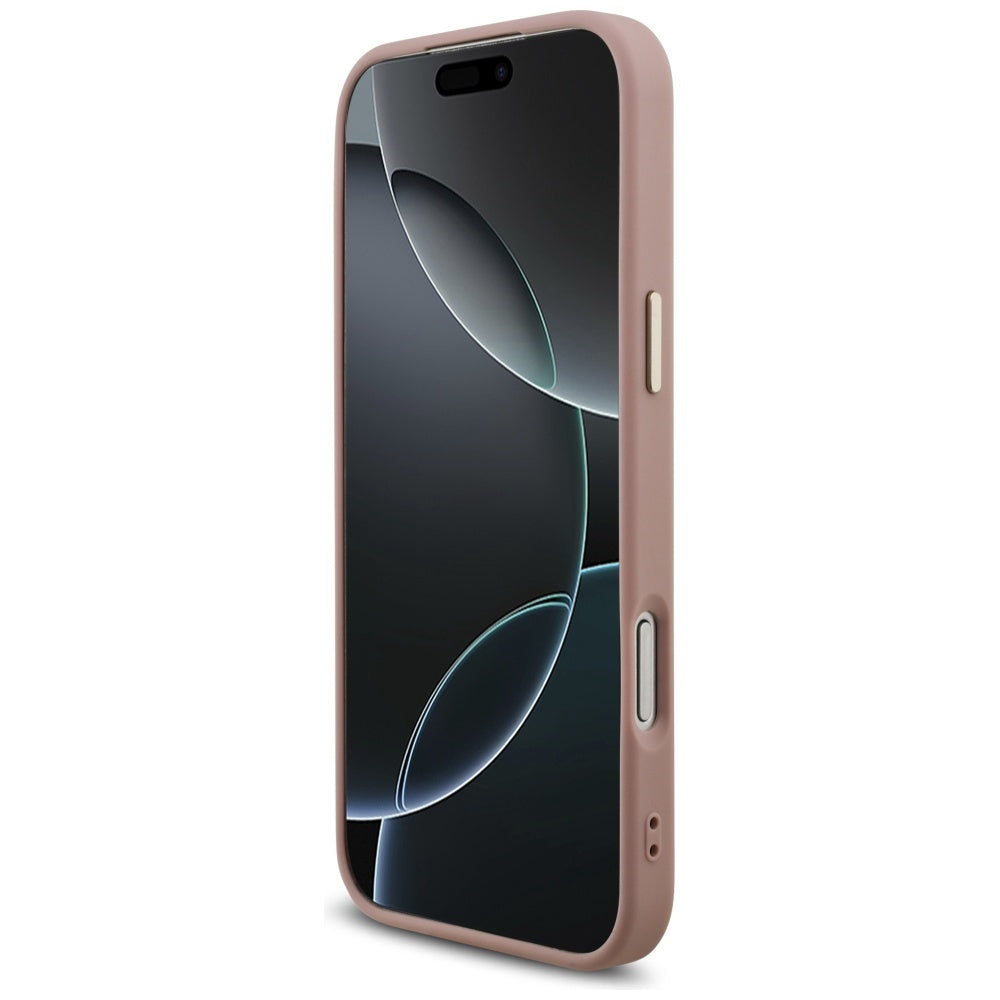 Etui na Apple iPhone 17 Pro Max, Guess, Fixed Glitter Big 4G Metal Frame, Różowy
