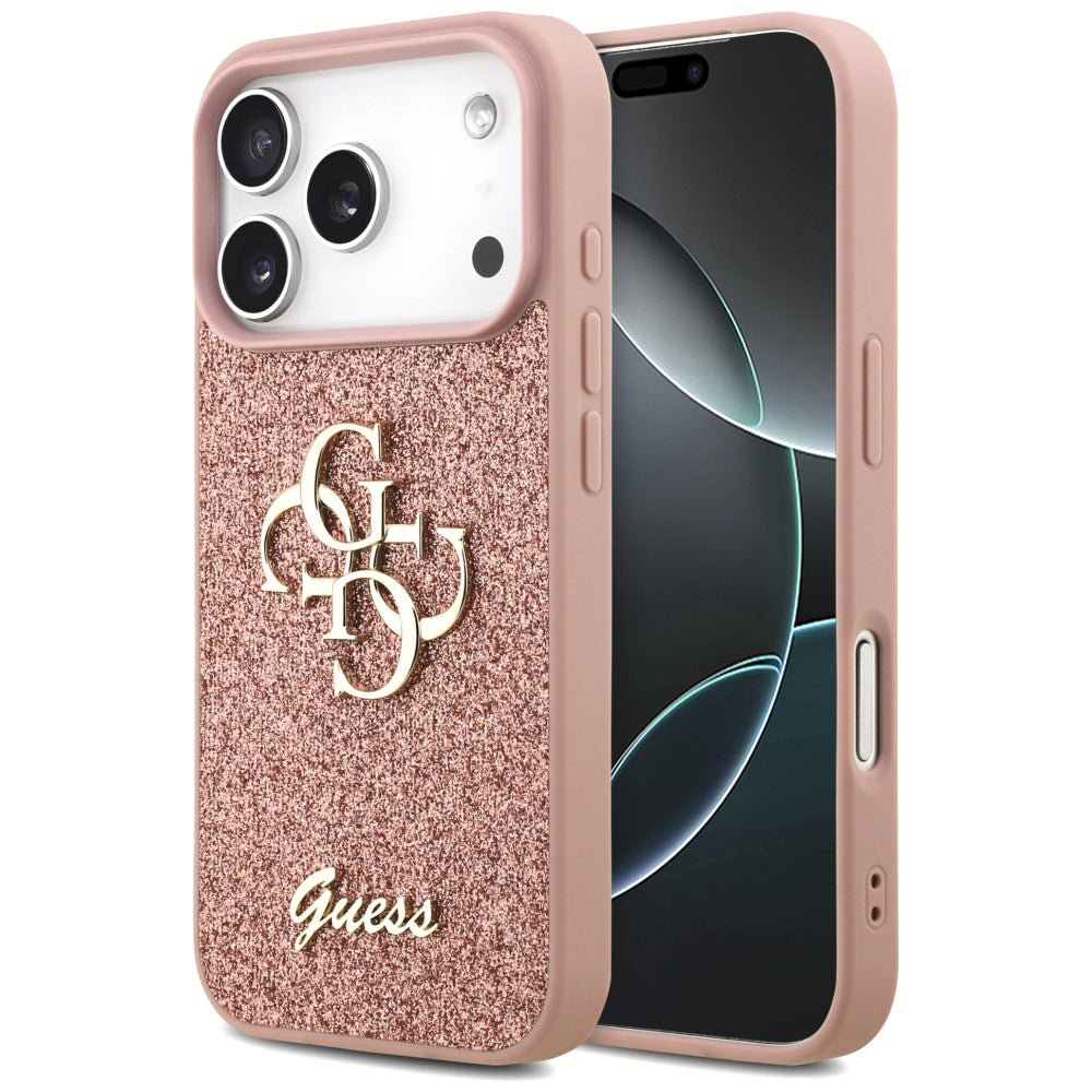 Etui na Apple iPhone 17 Pro Max, Guess, Fixed Glitter Big 4G, Różowy