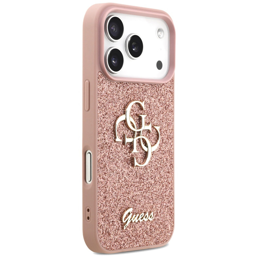 Etui na Apple iPhone 17 Pro Max, Guess, Fixed Glitter Big 4G, Różowy