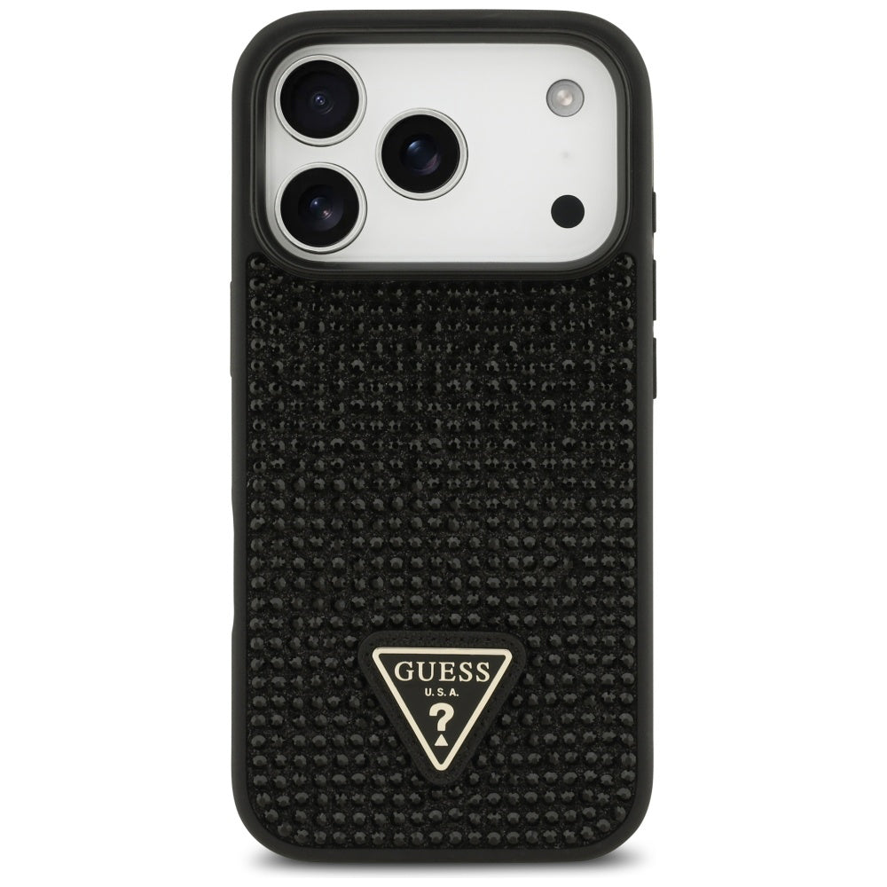 Etui na Apple iPhone 17 Pro Max, Guess, Rhinestone Triangle Logo, Czarne
