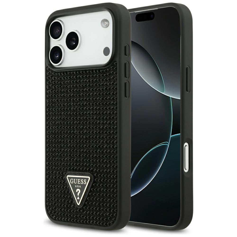 Etui na Apple iPhone 17 Pro Max, Guess, Rhinestone Triangle Logo, Czarne